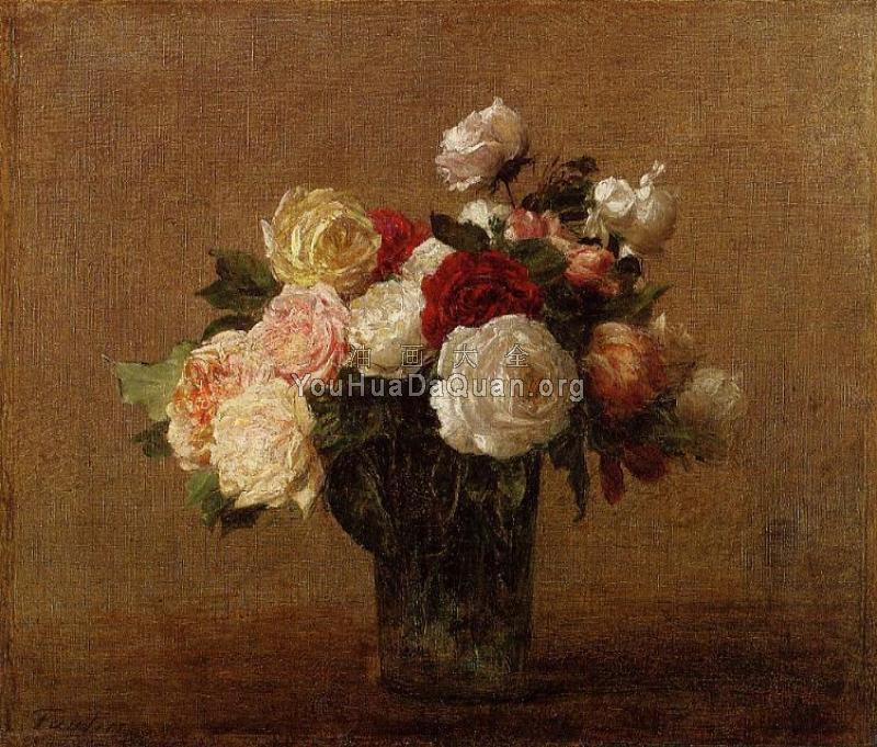 Roses in a Glass Vase - 亨利·方丹·拉图尔